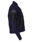 A side of a Blue and black women motorcycle mesh jacket from MotoGirl