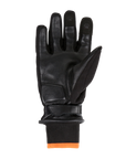 BACK OF BLACK MOTORCYCLE GLOVES WITH MOTOGIRL LOGO