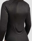 a back of a woman wearing black body suit base layer for women from Pando and a back protector