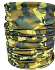 Camouflage patterned neck gaiter on a white background