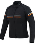black textile mc jacket with orange and grey details