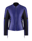 purple motorcycle leather jacket for women with front zipper