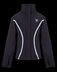 Black jacket with white accents on a black background