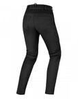 a back side of slim fit black women's motorcyle jeans with cargo pockets