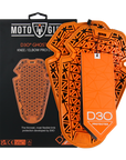 orange D30 LEVEL 2 knee and elbow protectors from MotoGirl
