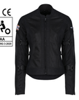 Black summer mesh women's motorcycle jacket with Motogirl patch with AA safety certificate