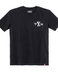 Black women's motorcycle t-shirt with Pando Moto logo