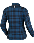 The back of Blue lumberjack women's motorcycle shirt from Shima