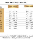 Size chart for textile motorcycle jacket Louise for women