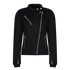 Black retro style woman's motorcycle jacket with silver zip details