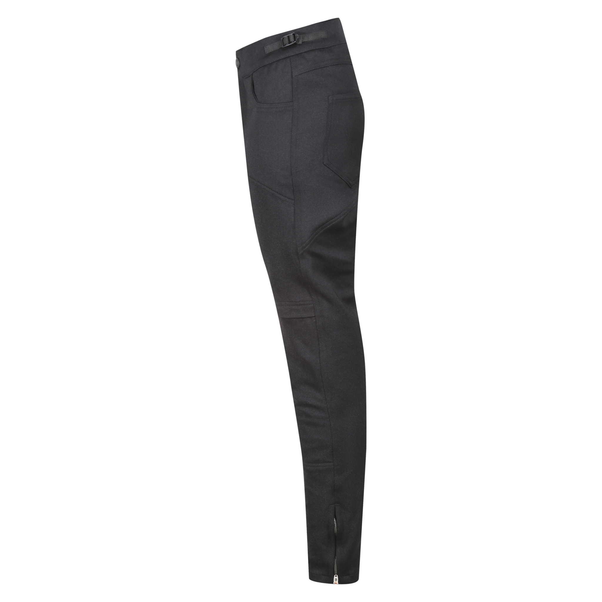 A side of black womens motorcycle pants with a front zip from Moto Girl 