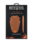 orange D30 knee and elbow protectors from MotoGirl