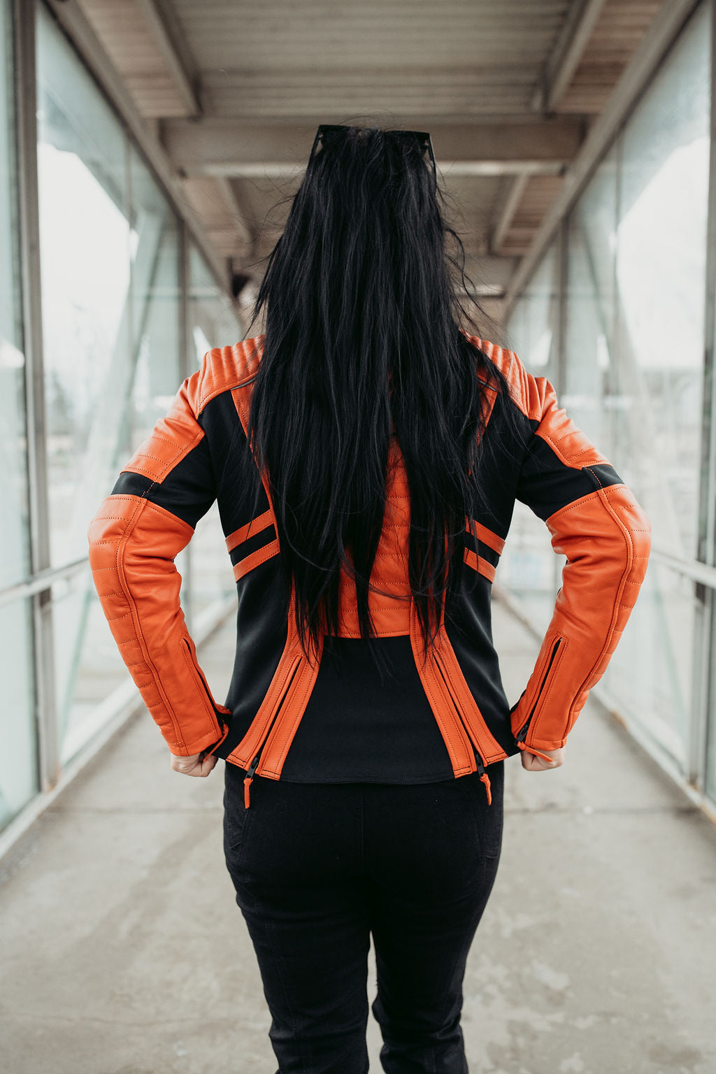 Amelia Orange - Women's Motorcycle Leather Jacket