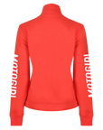 a back of a red high neck sweatshirt from motogirl