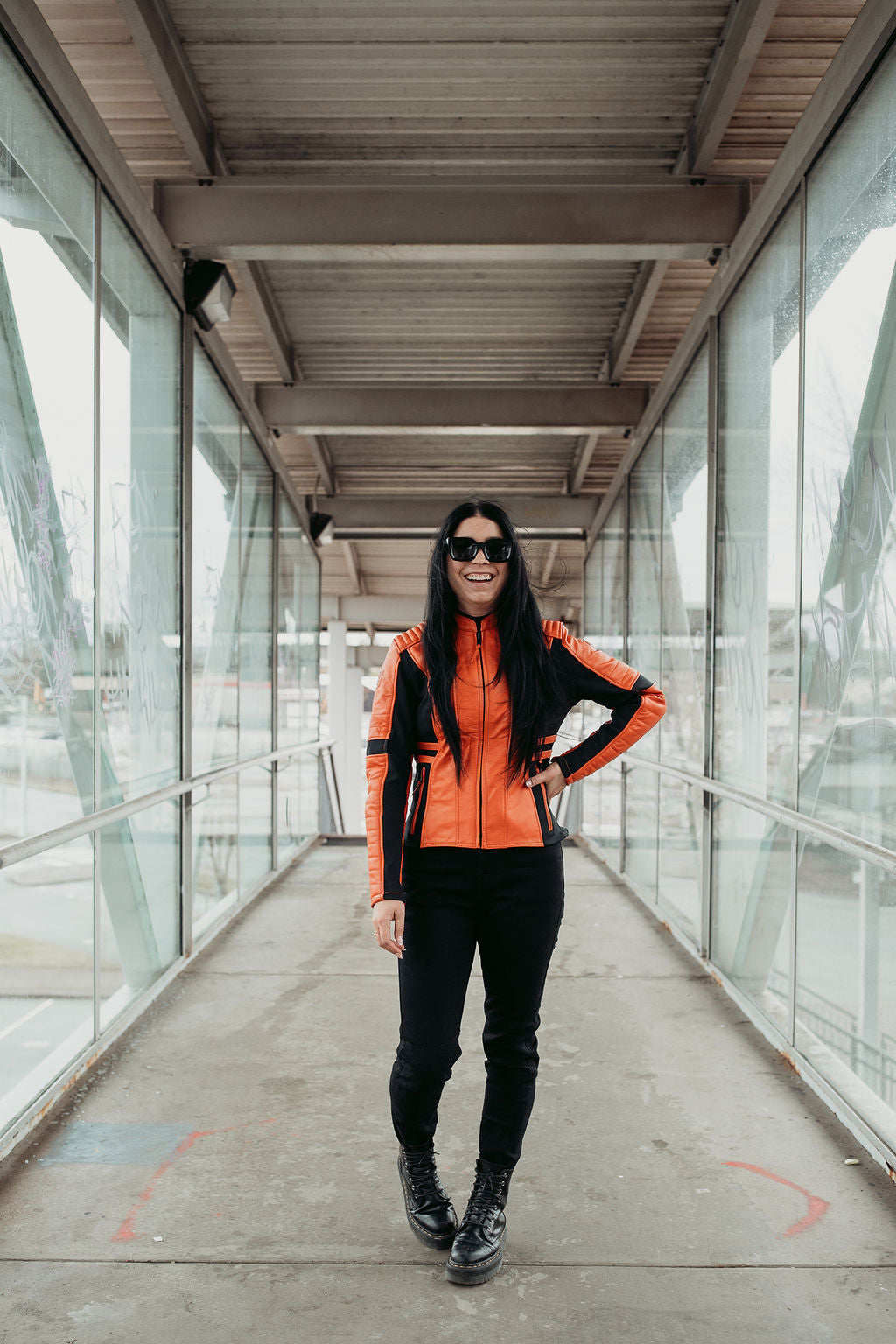Amelia Orange - Women's Motorcycle Leather Jacket