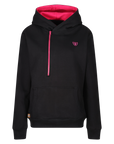 black Moto Girl helmet hoodie with pink details and front zipper 