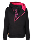 black Moto Girl helmet hoodie with pink details and front zipper 