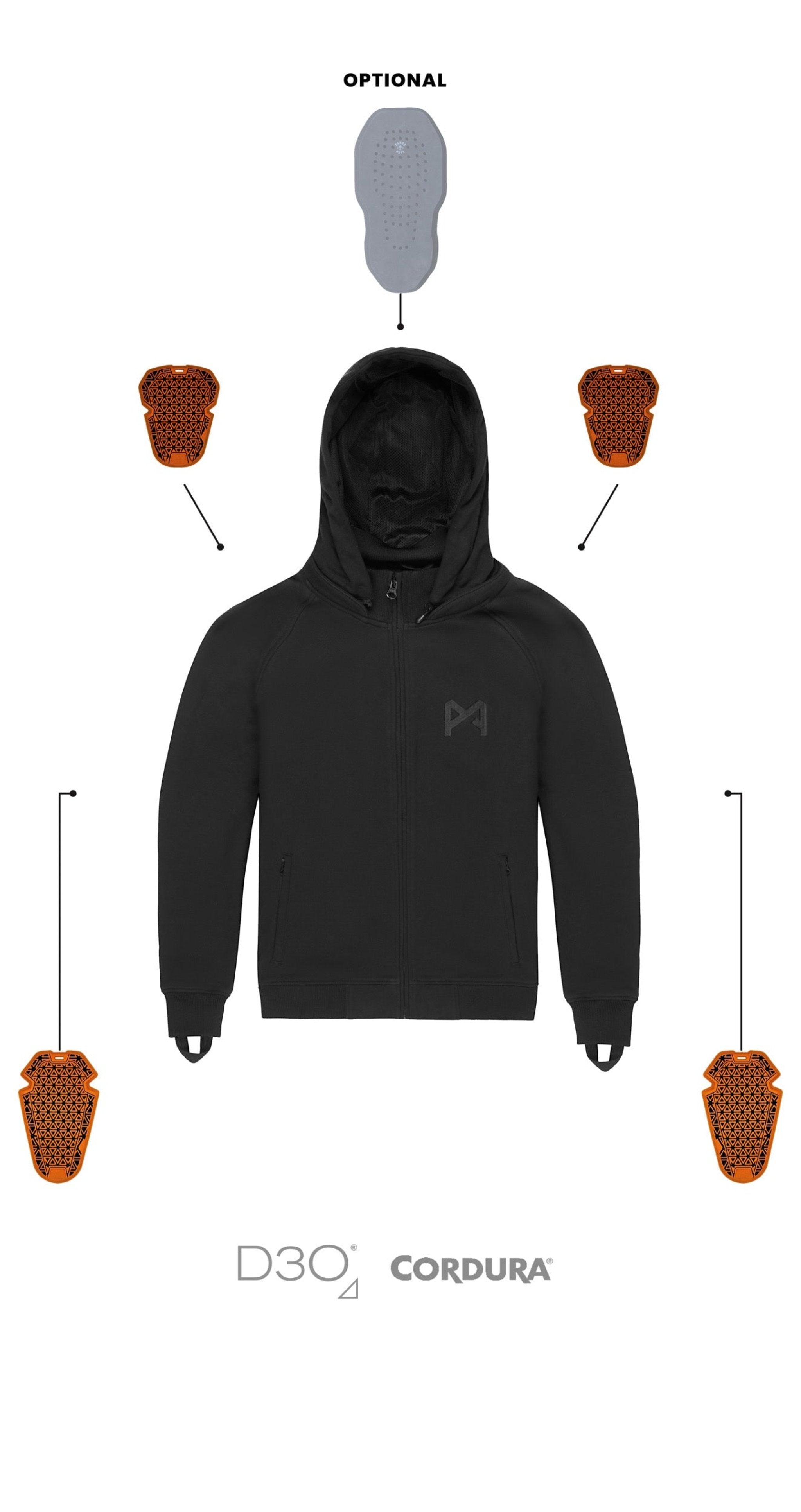 Where to use protectors from black motorcycle hoodie from Pando Moto