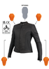 Black motorcycle jacket with additional parts on a white background