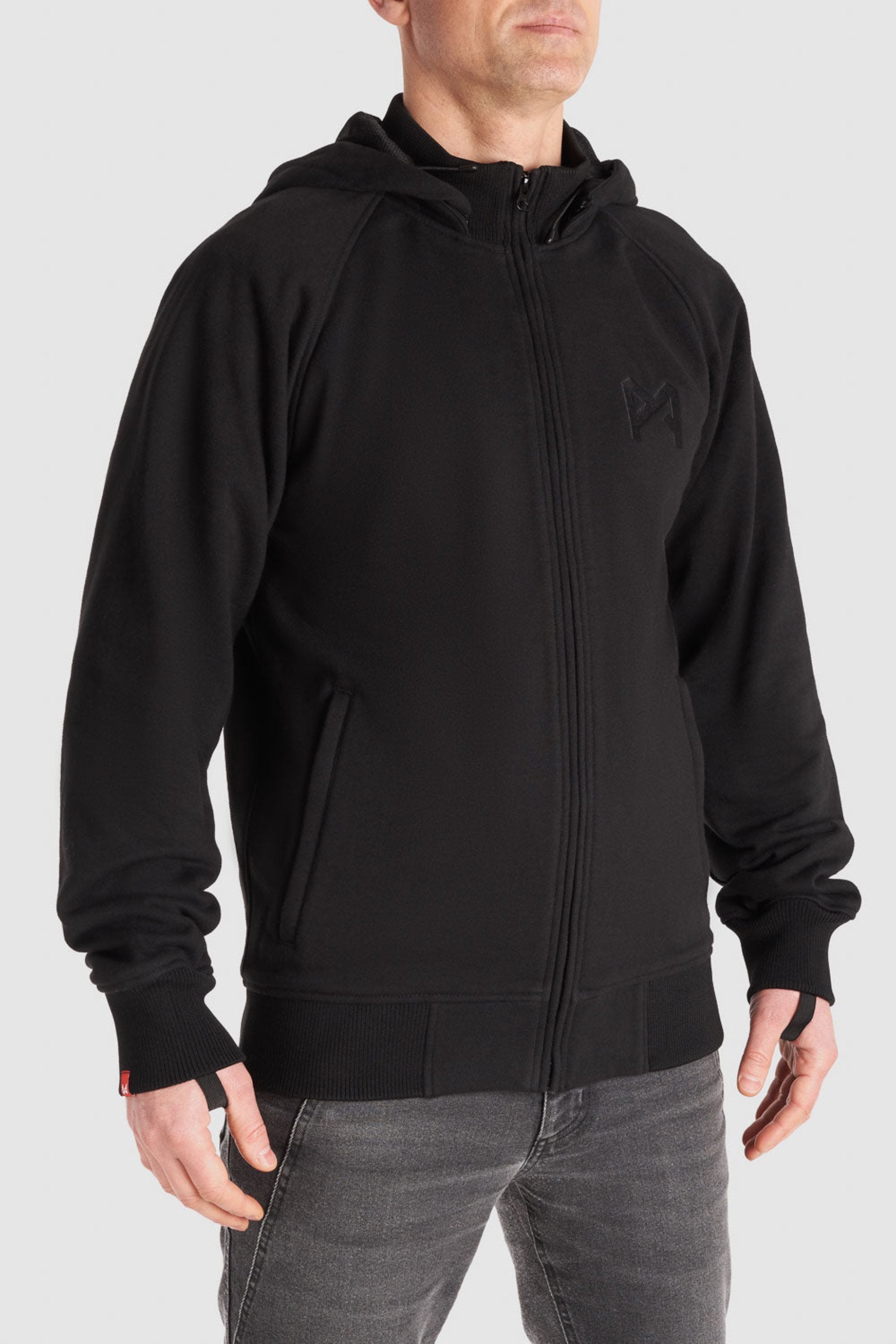 Man wearing Black Motorcycle Hoodie from Pando Moto