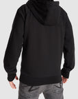 Man standing with his back showing, wearing a Black Motorcycle Hoodie from Pando Moto