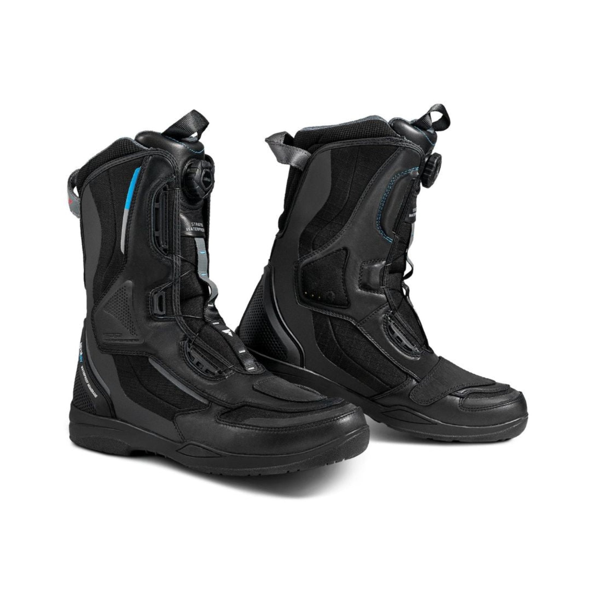 Black women's motorcycle boots from Shima with blue details 