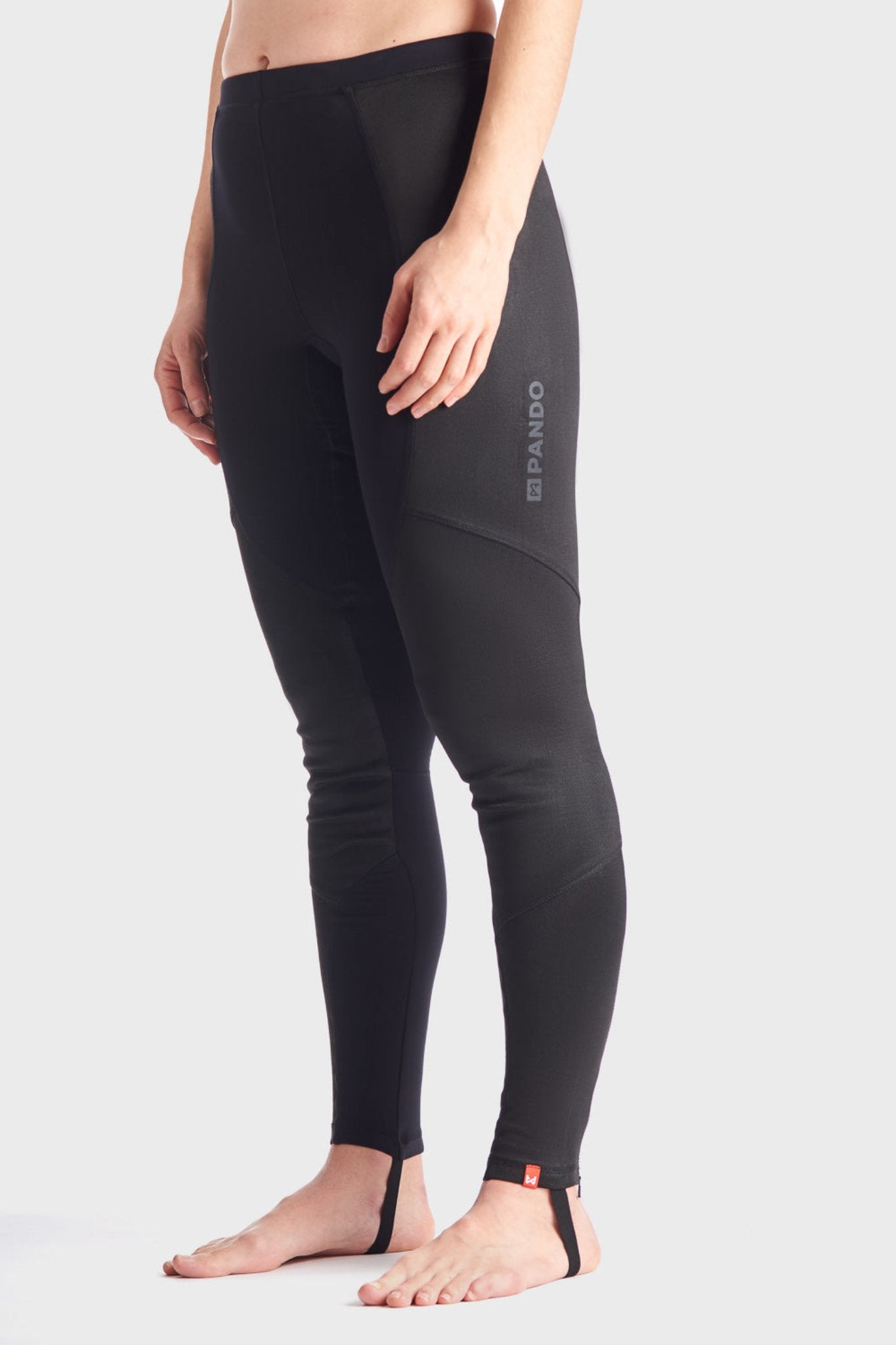 Woman's legs wearing Pando Moto SKIN AAA armoured base layer leggings in black