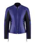 purple motorcycle leather jacket for women with front zipper 