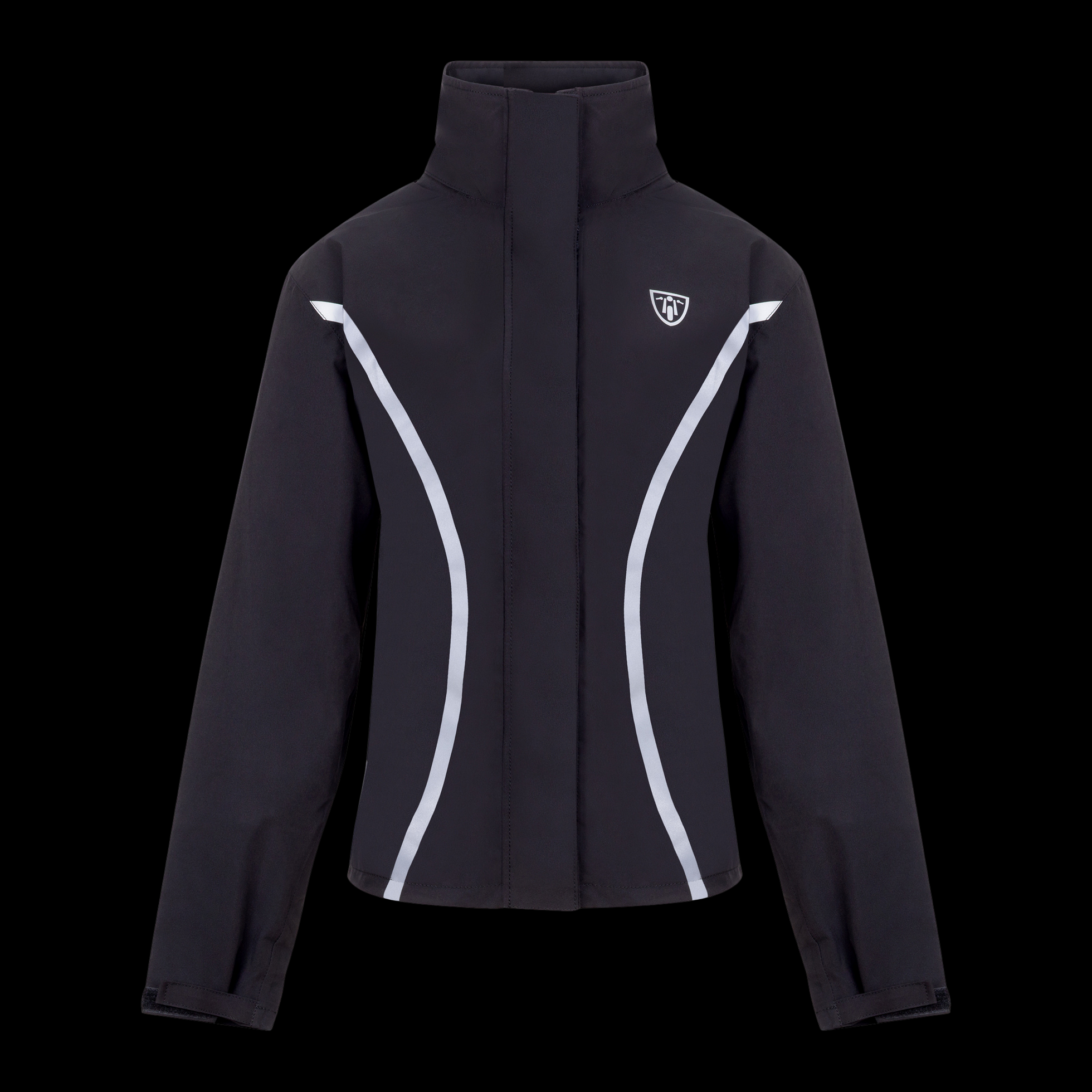 Black jacket with white accents on a black background