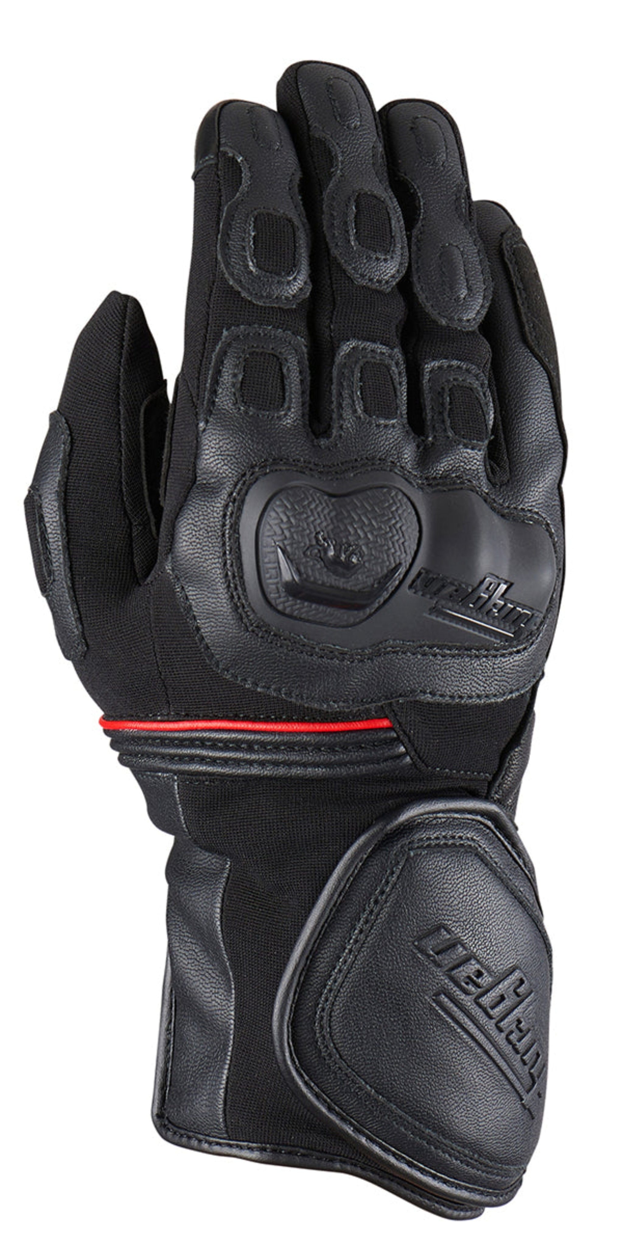 Black motorcycle glove with red details 