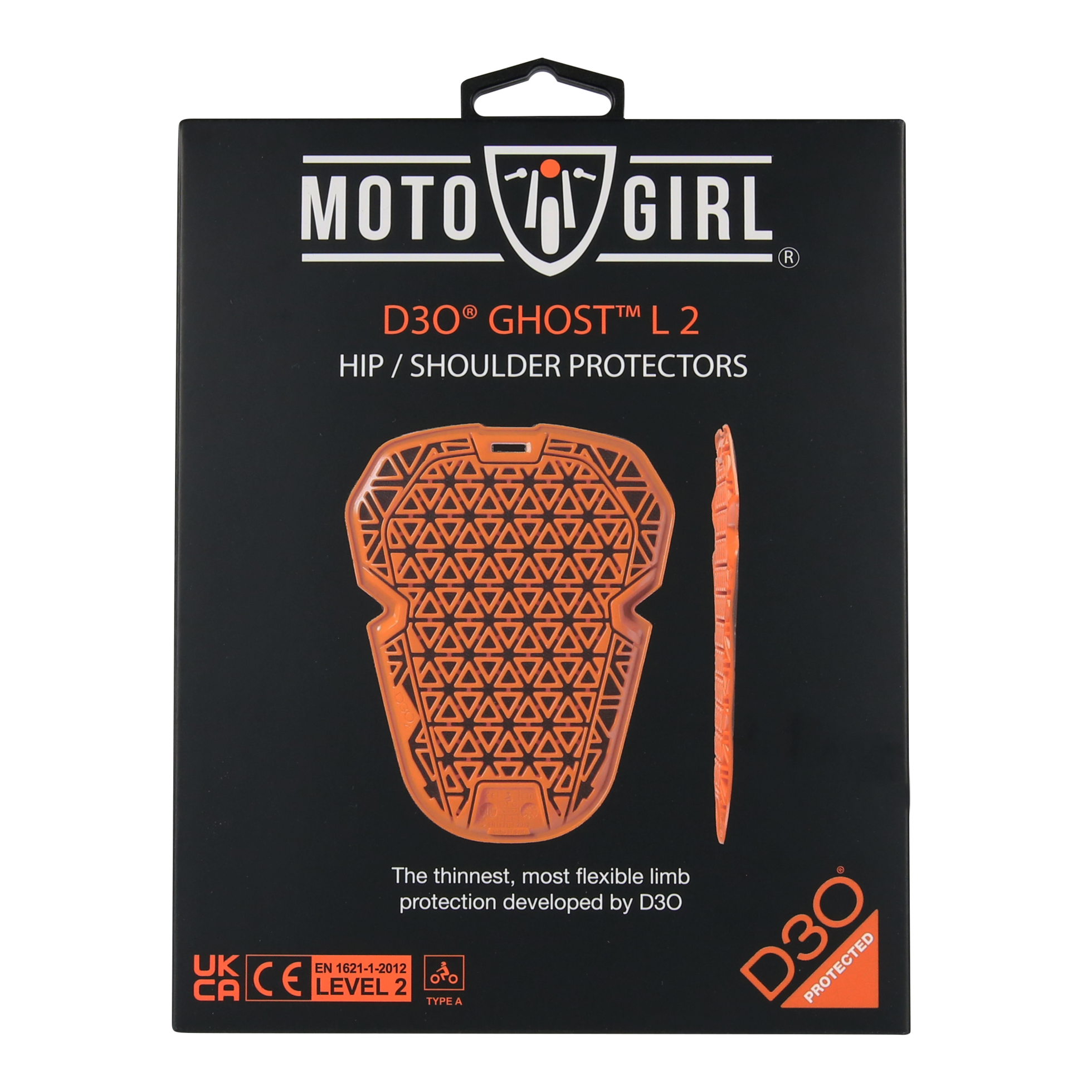 A pack of orange D30 LEVEL 2 hip and shoulder  protectors from MotoGirl