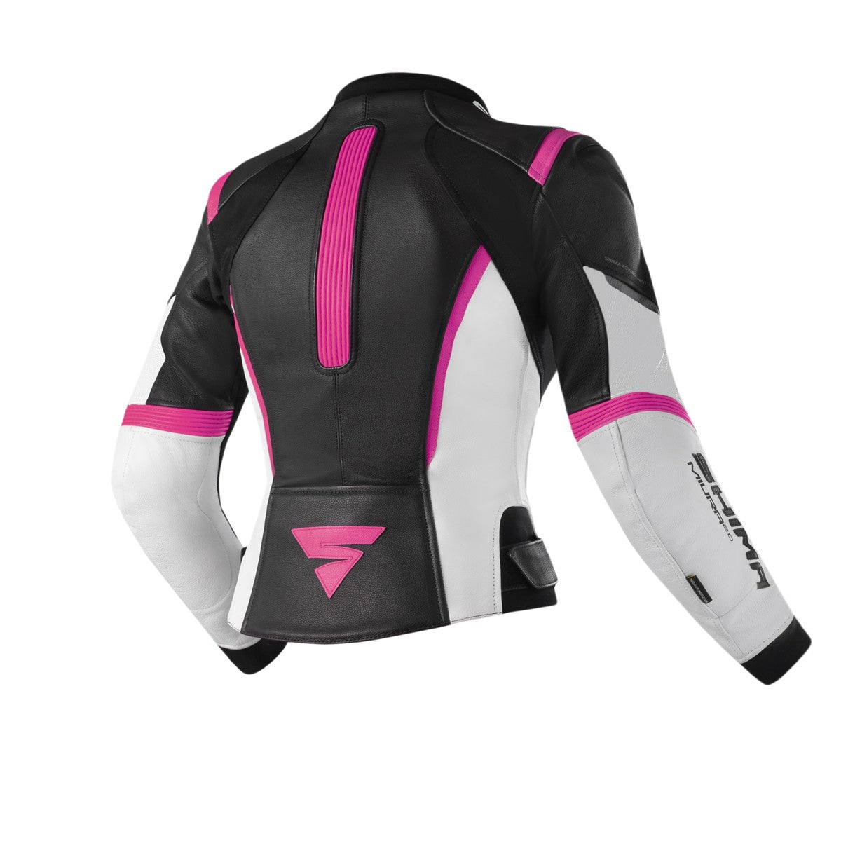 Black, Pink and White Motorcycle Jacket from Shima from the back