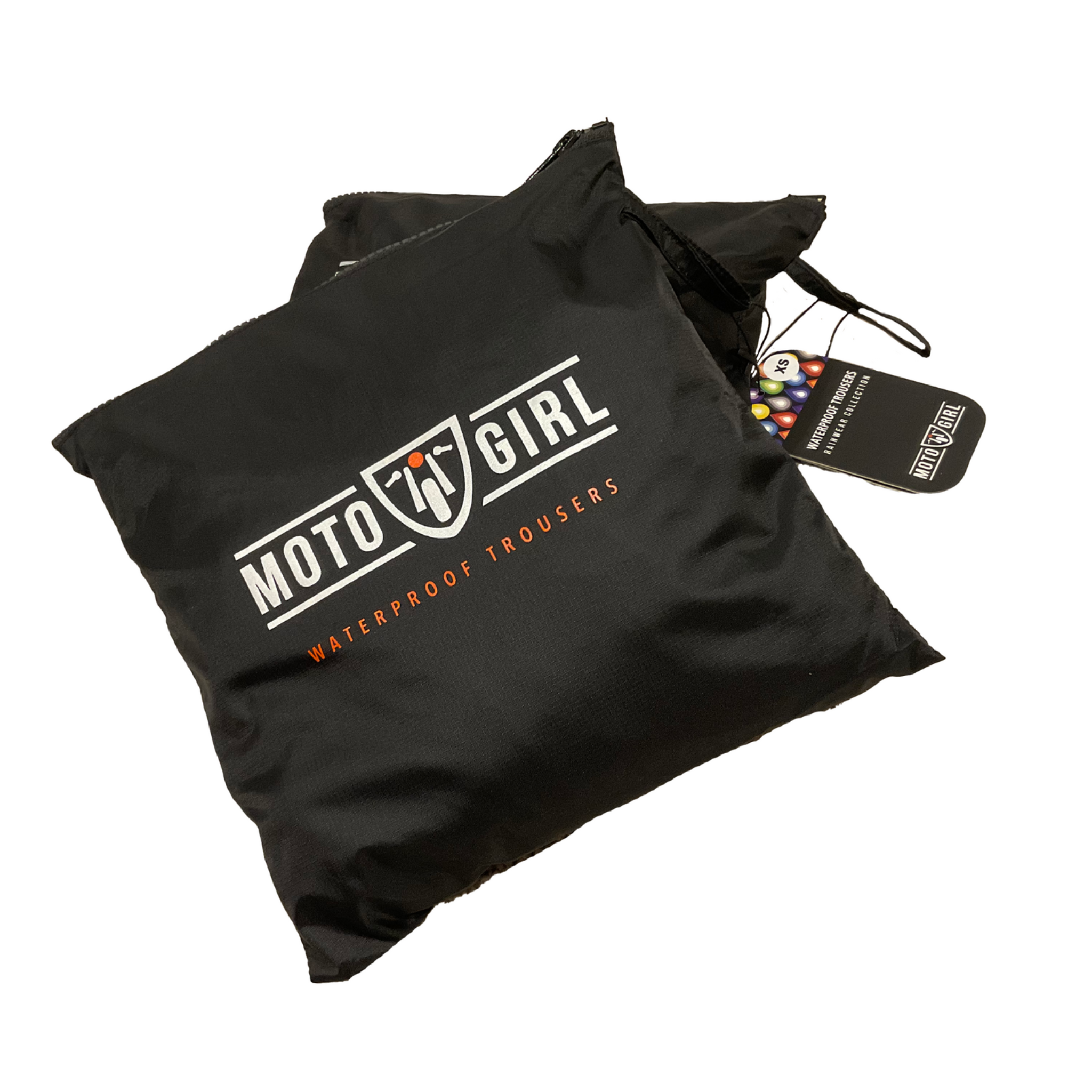 Black bag with &#39;Moto Girl&#39; branding on a white background