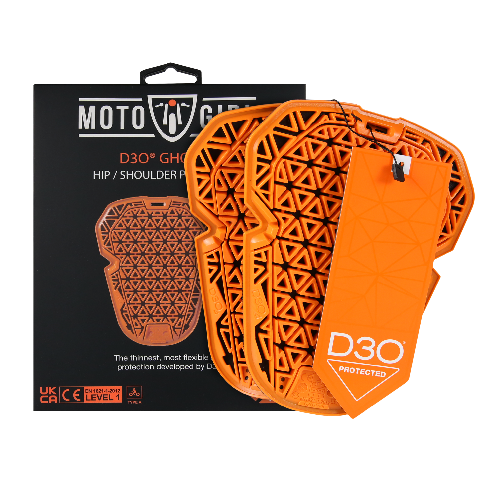 orange D30 hip and shoulder protectors from MotoGirl