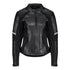 Black leather women's motorcycle jacket with reflectors on the sleeves from Moto Girl 