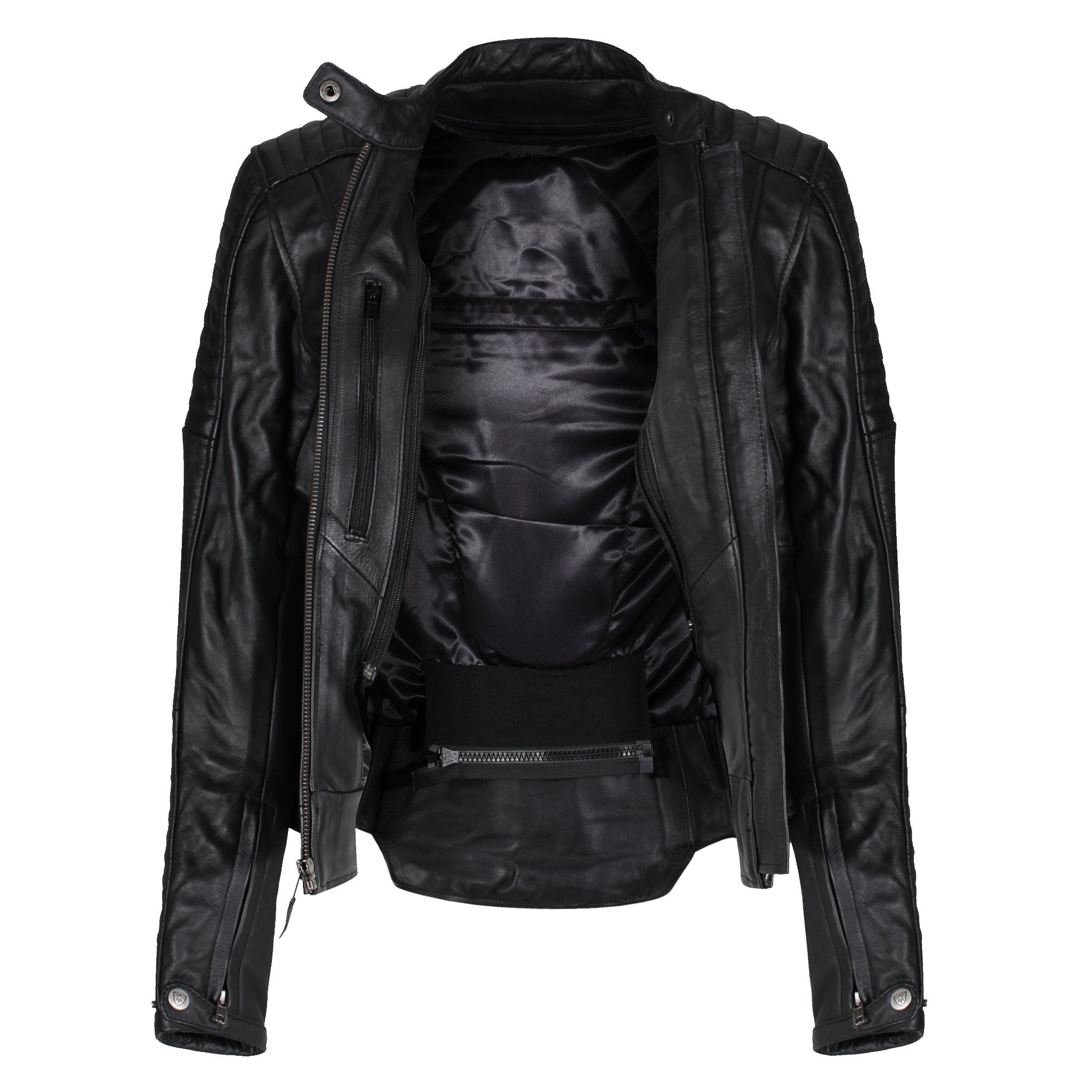 open black leather jacket with inside zipper from moto girl