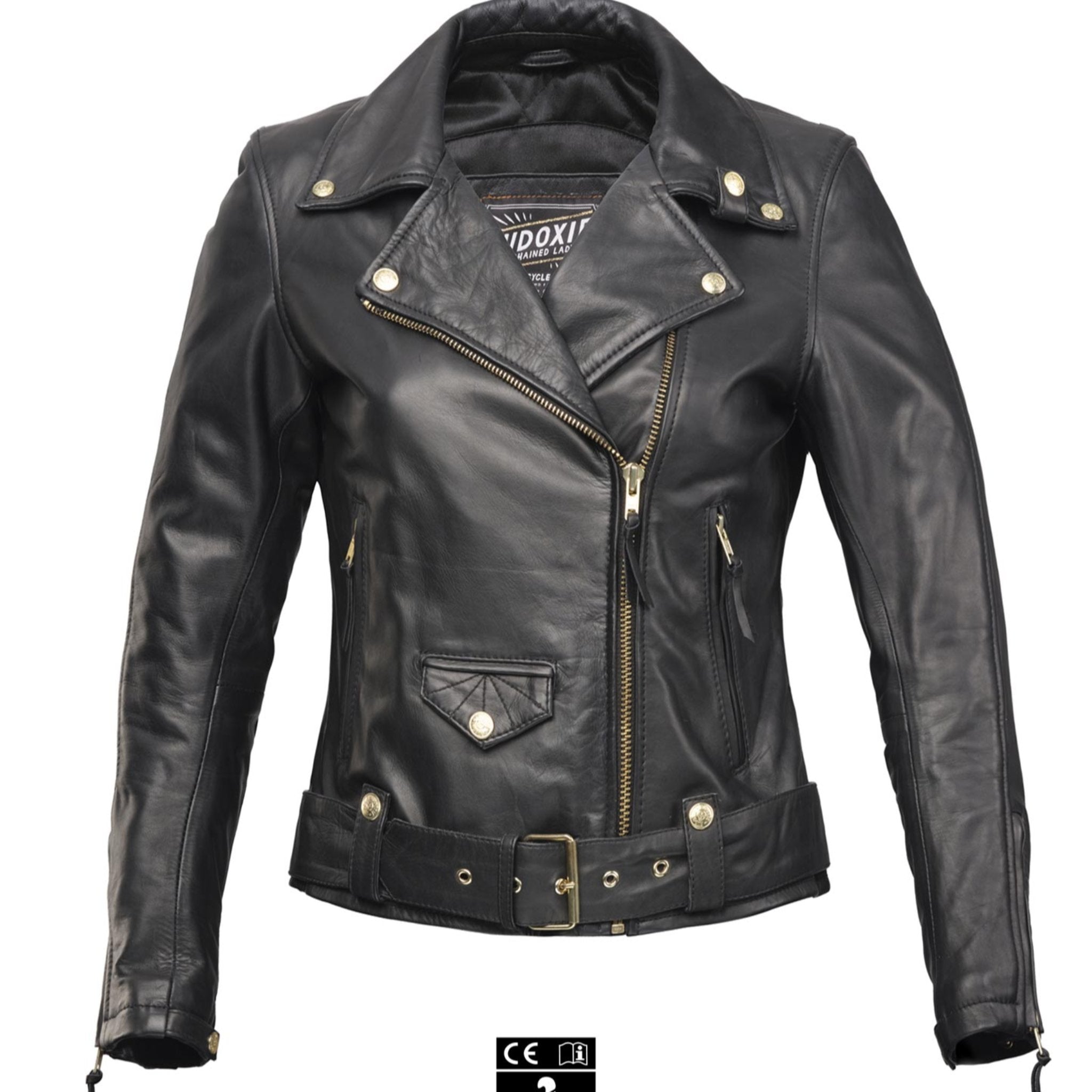 Classic retro black women's motorcycle jacket from Eudoxie