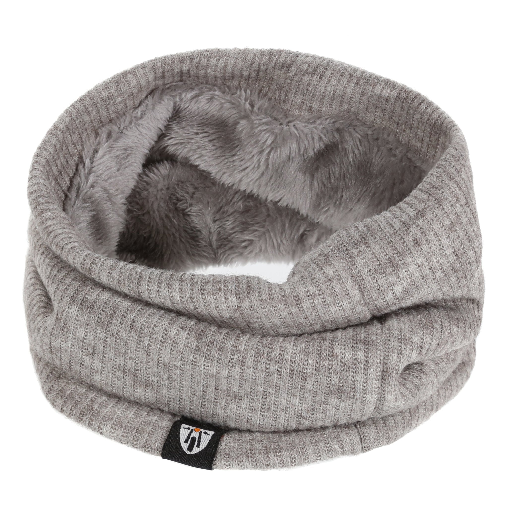 Knitted grey neck warmer with grey fake fur inside from moto girl