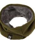 Knitted khaki green  neck warmer with grey fake fur inside from moto girl