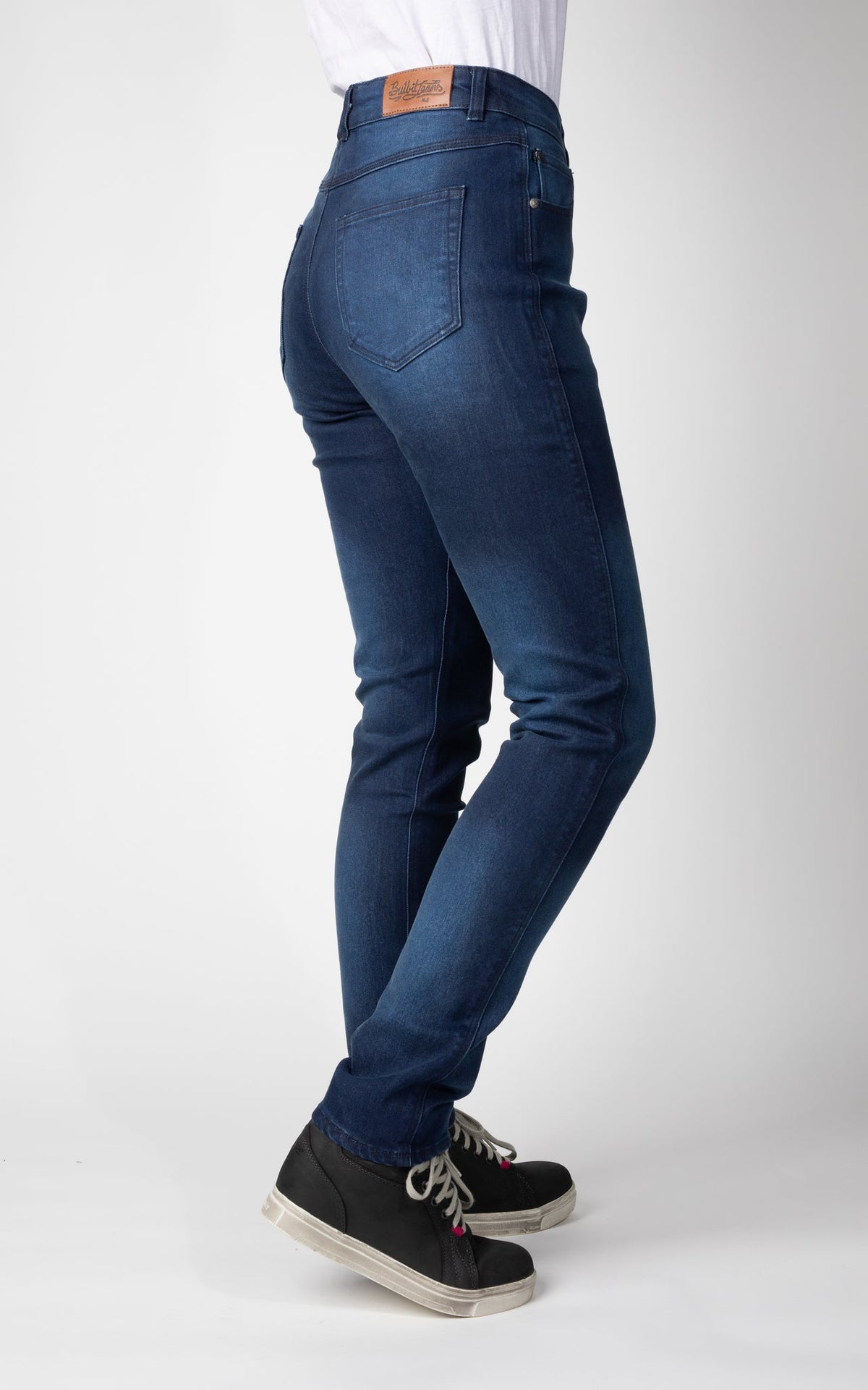 Woman's legs from behind wearing blue lady motorcycle jeans from Bull-it
