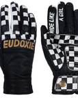 Black and white chessboard motives women's leather motorcycle gloves from Eudoxie