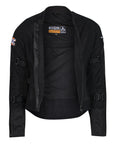 Black summer mesh women's motorcycle jacket opened unzipped