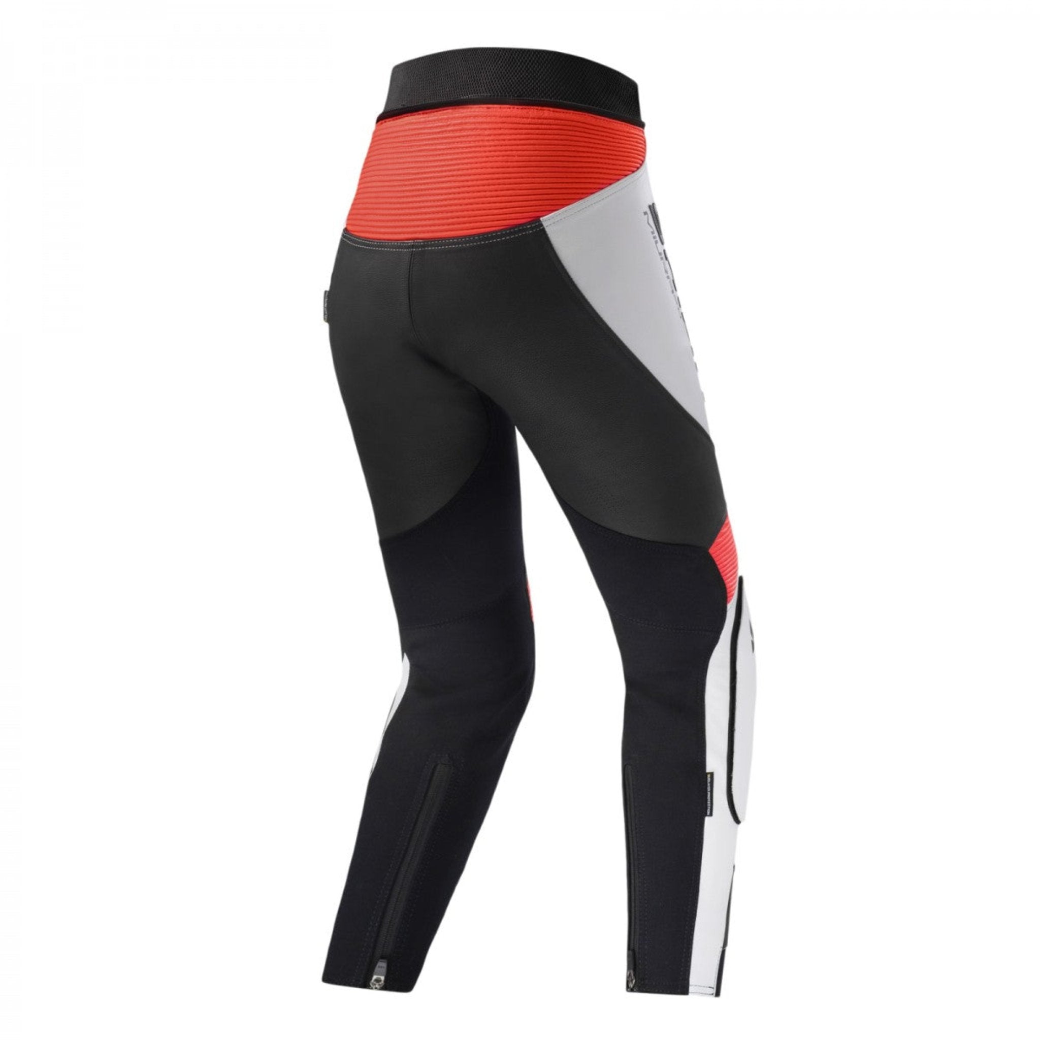 Red, white and black Motorcycle pants from Shima from the back