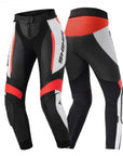 Red, white and black Motorcycle pants from Shima from the front and back